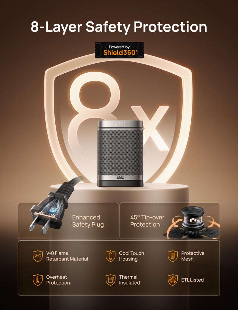 Dreo مدفأة دريو المحمولة، 1500 واط، مدفآت كهربائية للاستخدام الداخلي، مدفأة سيراميك PTC للمكتب مع جهاز تحكم عن بعد، ترموستات، اهتزاز 70 درجة، مؤقت 12 ساعة، 5 أوضاع، مدفأة هادئة وآمنة للغرفة للنوم - Image 3