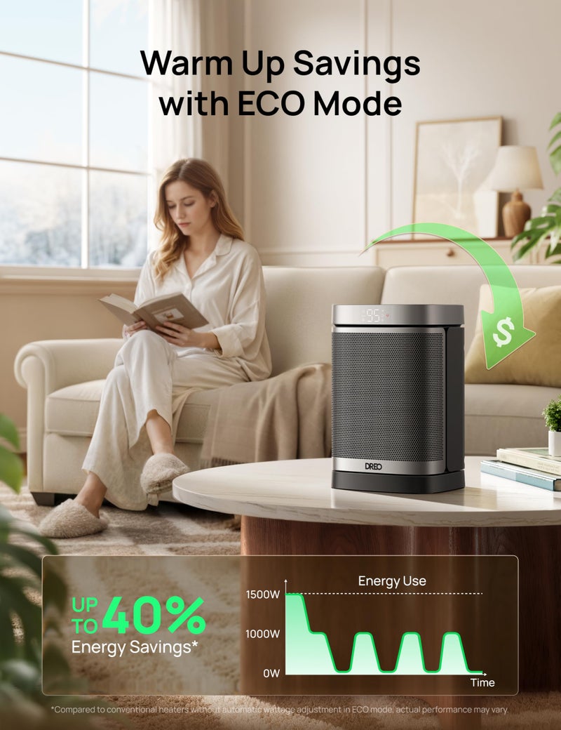 Dreo مدفأة دريو المحمولة، 1500 واط، مدفآت كهربائية للاستخدام الداخلي، مدفأة سيراميك PTC للمكتب مع جهاز تحكم عن بعد، ترموستات، اهتزاز 70 درجة، مؤقت 12 ساعة، 5 أوضاع، مدفأة هادئة وآمنة للغرفة للنوم - Image 5