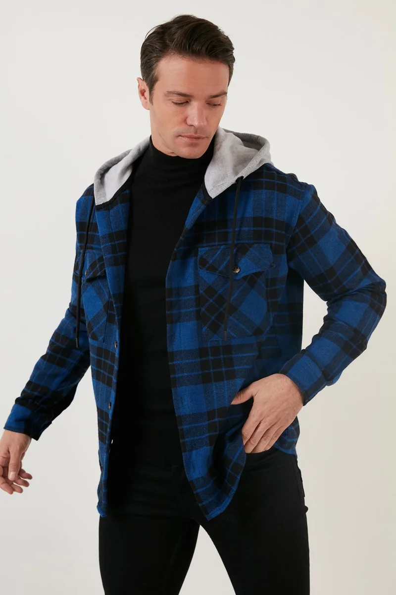 Buratti Plaid Double Pocket Hooded Lumberjack Shirt Men's Shirt CF22W2650