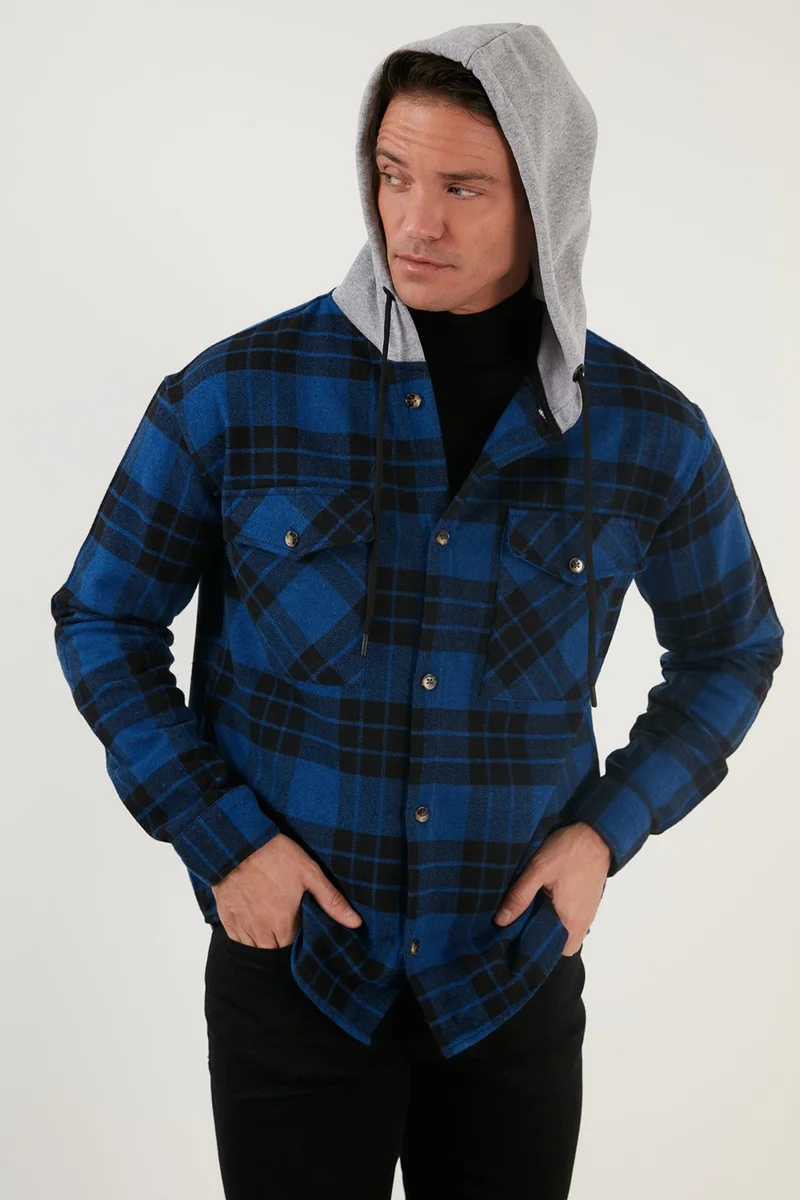 Buratti Plaid Double Pocket Hooded Lumberjack Shirt Men's Shirt CF22W2650