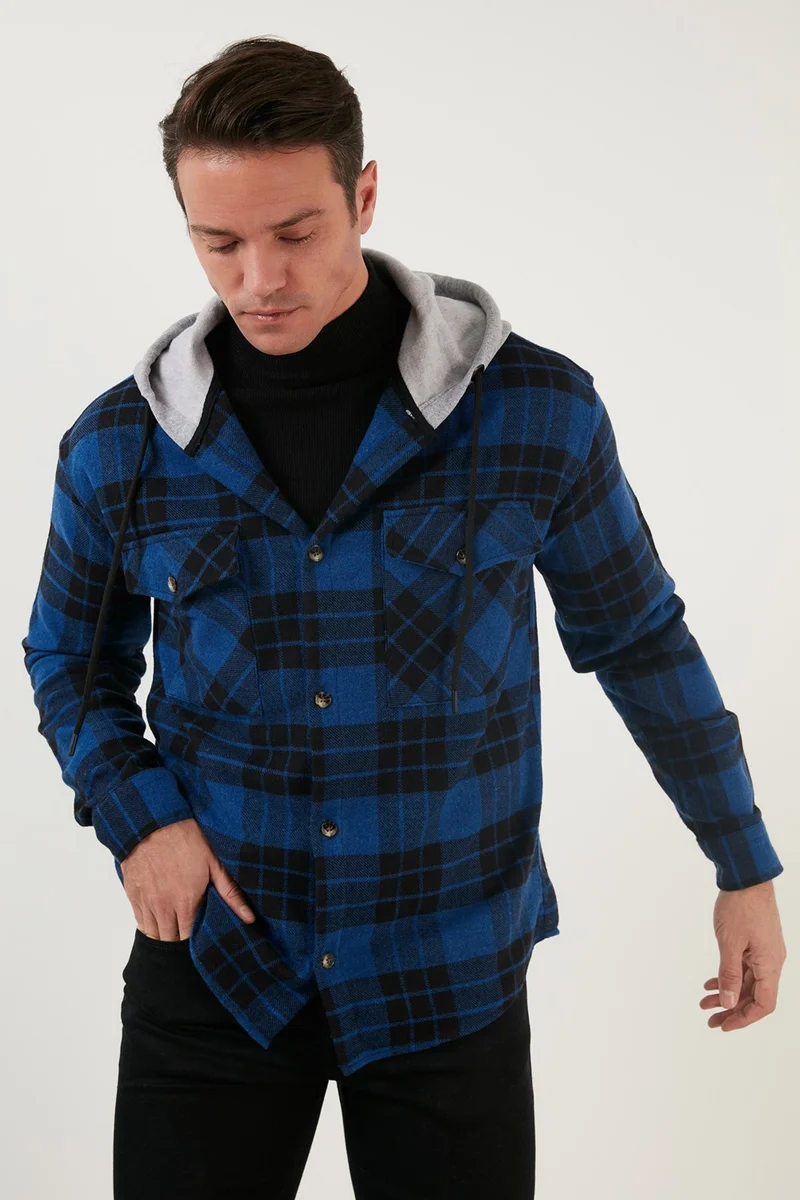 Buratti Plaid Double Pocket Hooded Lumberjack Shirt Men's Shirt CF22W2650
