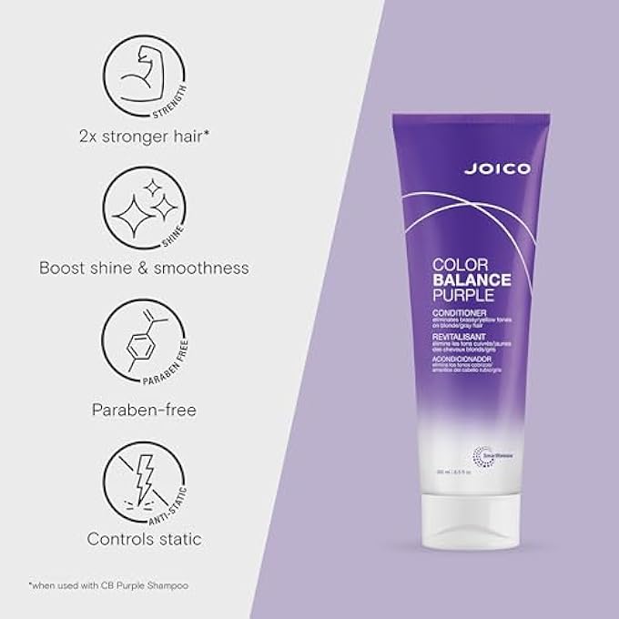 JOICO COLOR BALANCE PURPLE CONDITIONER | FOR COOL BLONDE, GRAY HAIR | ELIMINATE BRASSY YELLOW TONES | BOOST COLOR VIBRANCY & SHINE | UV PROTECTION | WITH ROSEHIP OIL & GREEN TEA EXTRACT | 8.5 FL OZ - Image 3
