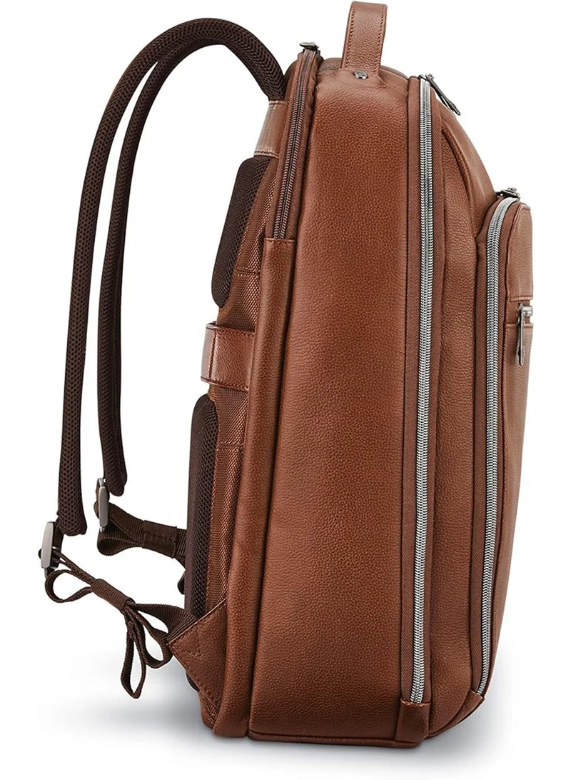 Samsonite Classic Leather Backpack, 100% Leather, Cognac|Front Pocket Compartment|Padded Ergo Back & Shoulder|File Storage Compartment|Laptop Compartment|Smart Sleeve - 2 Years International Warranty