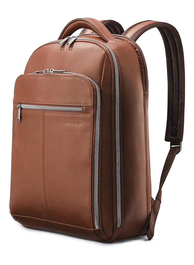 Samsonite Classic Leather Backpack, 100% Leather, Cognac|Front Pocket Compartment|Padded Ergo Back & Shoulder|File Storage Compartment|Laptop Compartment|Smart Sleeve - 2 Years International Warranty