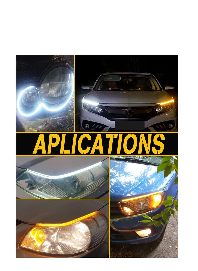 Generic 2pcs 30cm Flexible LED Strip for Daytime Running Light and Turn Signal Directional Light for Headlight - Waterproof White Yellow  - Image 3