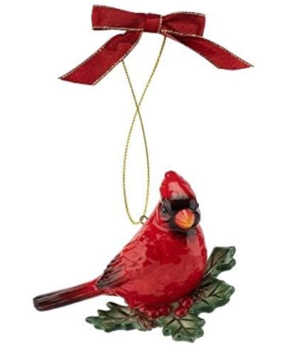 Spode Christmas Tree Cardinal Ornament Festive Holiday Bauble for Christmas Tree Earthenware Hanging Decoration with Red Ribbon for Easy Hanging Decorative Accent  Keepsake Gift