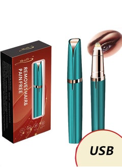 INSENSE Electric eyebrow trimmer green 13x1.9 cm, rechargeable eyebrow trimmer, beauty trimmer, eyebrow pencil USB charging  - Image 4