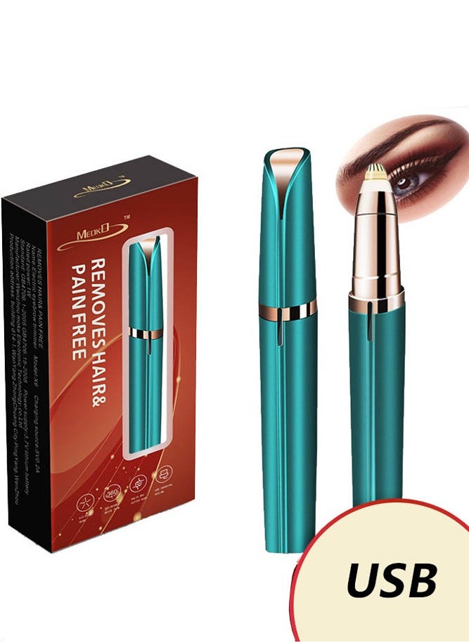 INSENSE Electric eyebrow trimmer green 13x1.9 cm, rechargeable eyebrow trimmer, beauty trimmer, eyebrow pencil USB charging  - Image 4