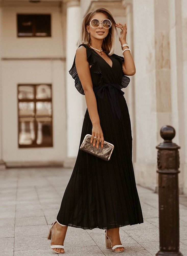 Loquat Fashion Temperament Slim-fit Lotus Leaf Sleeve Chiffon Pleated Dress  - Image 1