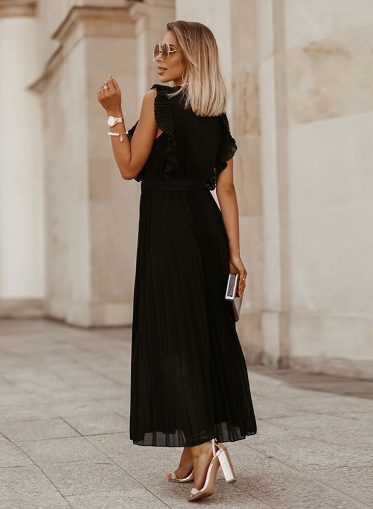 Loquat Fashion Temperament Slim-fit Lotus Leaf Sleeve Chiffon Pleated Dress  - Image 3