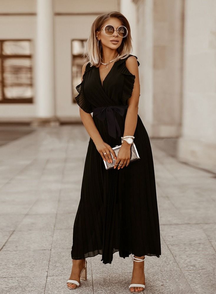 Loquat Fashion Temperament Slim-fit Lotus Leaf Sleeve Chiffon Pleated Dress  - Image 2