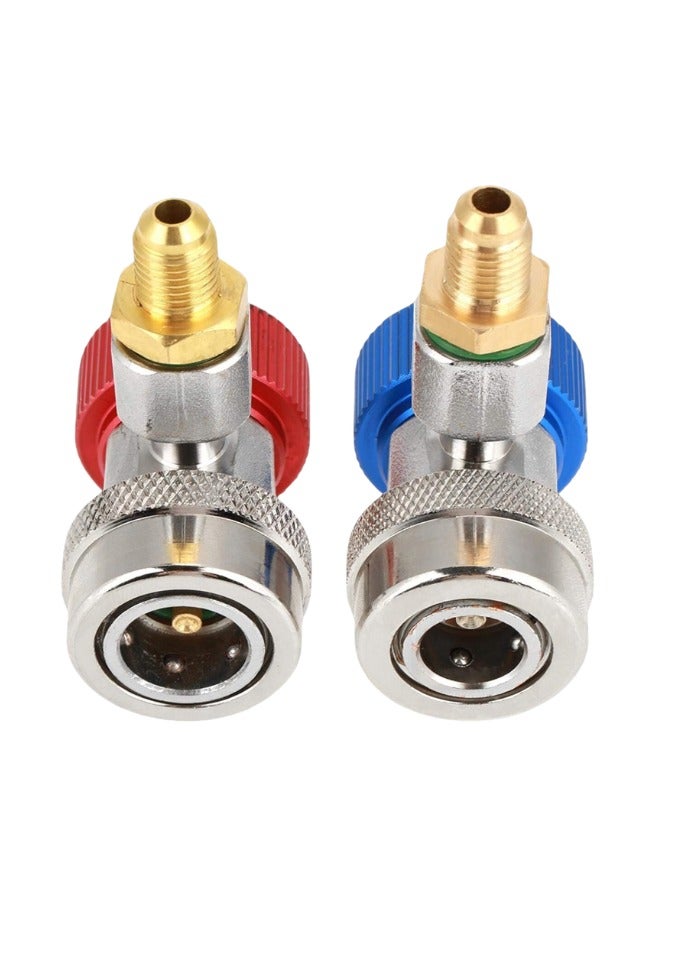 R-134A Quick Coupler Adapter Kit, HVAC Adjustable High- Low Connector Conversion with 1/4" size, Compatible with Standard Auto Air Conditioner Manifold Gauge Hose Fitting