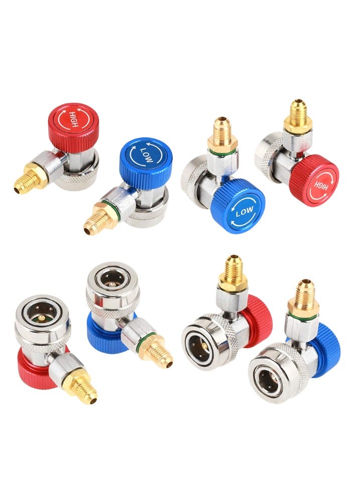 R-134A Quick Coupler Adapter Kit, HVAC Adjustable High- Low Connector Conversion with 1/4" size, Compatible with Standard Auto Air Conditioner Manifold Gauge Hose Fitting