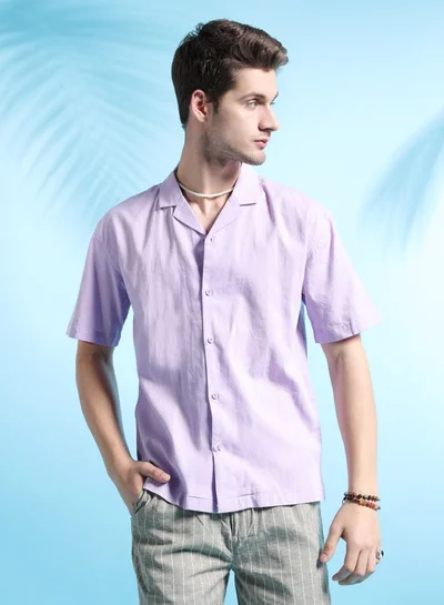 The Indian Garage Co Men Relaxed Fit Solid Half Sleeves Cuban Collar Resort Wear Shirt