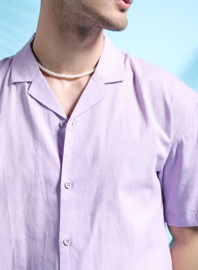 The Indian Garage Co Men Relaxed Fit Solid Half Sleeves Cuban Collar Resort Wear Shirt