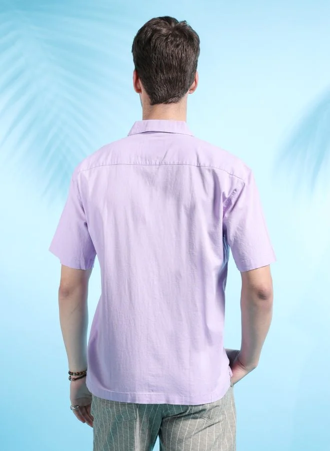 The Indian Garage Co Men Relaxed Fit Solid Half Sleeves Cuban Collar Resort Wear Shirt