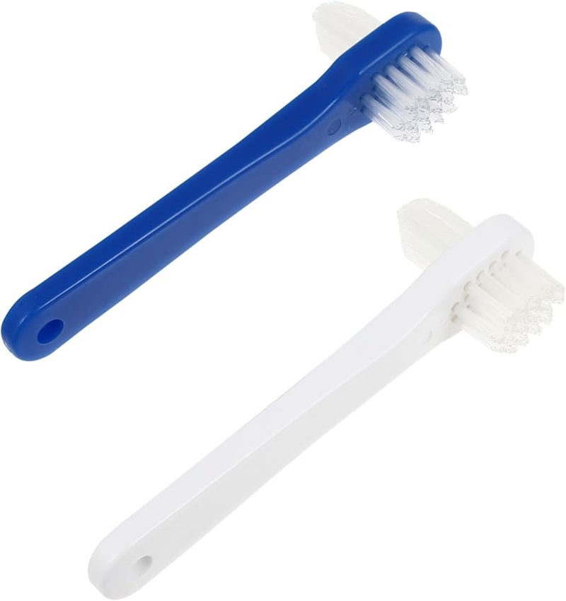VALICLUD Dual Head Denture Toothbrush 2 Pack Non Slip Handle Multi Tufted Bristles Stain Removal - Image 1