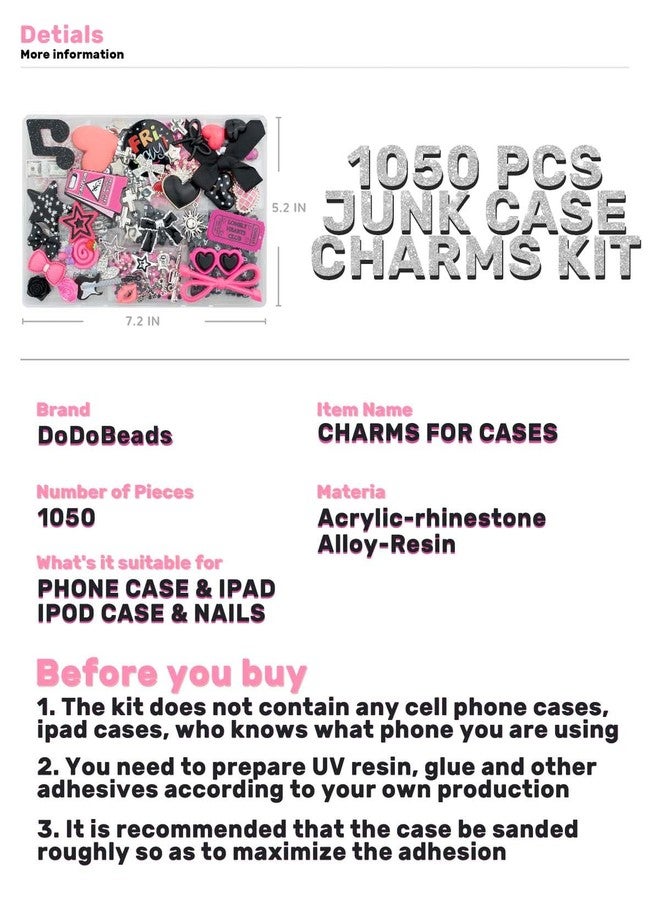 DoDoBeads XXX Pcs Junk Phone Case Decoration Kit, Charms for Customizing Cases, Kawaii Bow, Letter Beads, Nail Accessories, Flatback Pearls, Rhinestones, Cute Aesthetic Decor for Personalization - Image 2