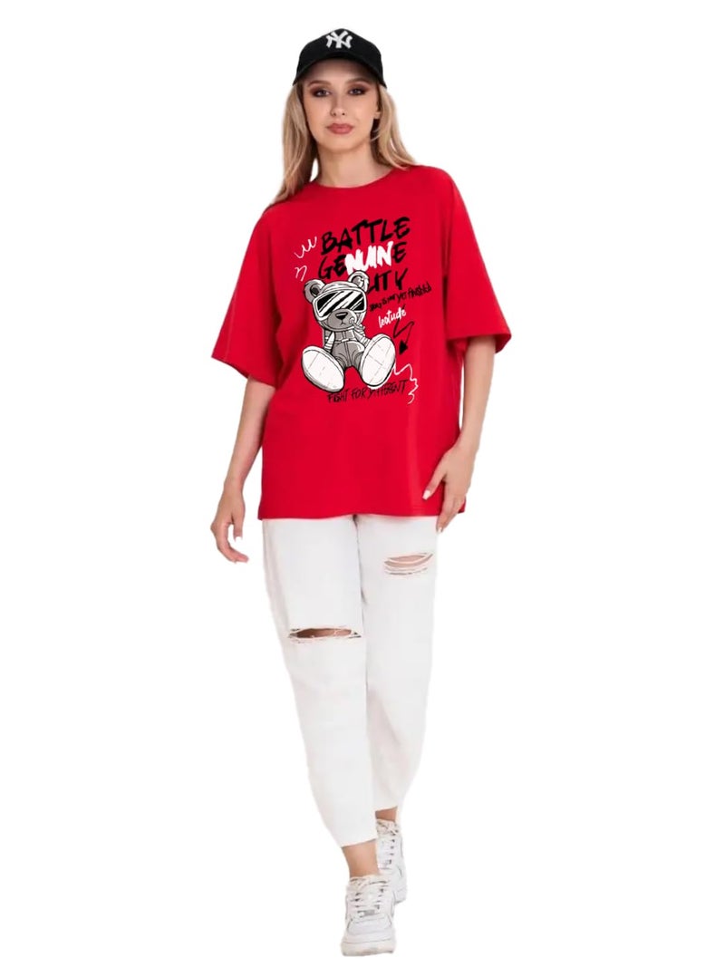 LEOTUDE Womens Oversized Round Neck Half Sleeve T-Shirts (SP-7VRUVTXIYVLK5HCZ_Multicolor1_M) - Image 4