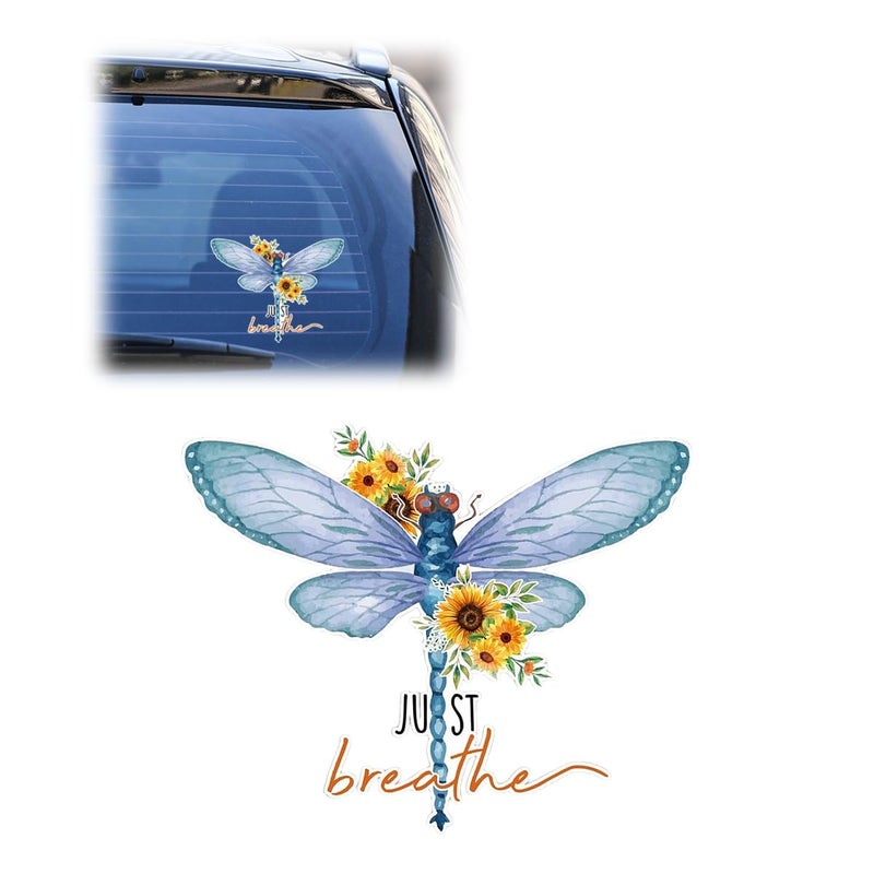 Tuxihapp Just Breathe Dragonfly Car Sticker Decal Vinyl Waterproof Automotive Window Sticker Vintage Sun Flower Vehicle Bumper Decal Positivity Auto Decoration Decals for Laptop Wall 1PC - Image 3