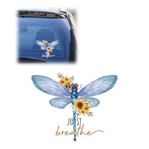 Tuxihapp Just Breathe Dragonfly Car Sticker Decal Vinyl Waterproof Automotive Window Sticker Vintage Sun Flower Vehicle Bumper Decal Positivity Auto Decoration Decals for Laptop Wall 1PC - Image 1