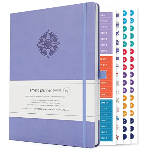 Smart Planner Pro – Undated Daily Planner – Small A5 – Achieve Goals & Increase Productivity – Weekly, Monthly, Work Sections, Organizer Diary with Back Pocket, 3 Satin Bookmarks & Pen Holder - Image 1