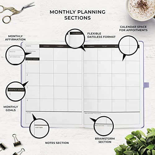 Smart Planner Pro – Undated Daily Planner – Small A5 – Achieve Goals & Increase Productivity – Weekly, Monthly, Work Sections, Organizer Diary with Back Pocket, 3 Satin Bookmarks & Pen Holder - Image 5