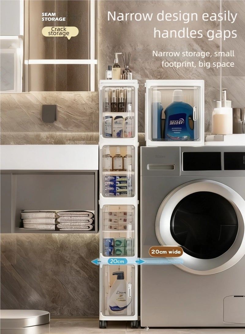 nehem 4-Tier Narrow with Movable Wheels, Plastic Waterproof Storage Cabinet,Adjustable Shelves, Anti-Tip, Slim for Small Spaces, Bathroom, Kitchen, Corner Floor, Toilet Paper Organizer - Image 3