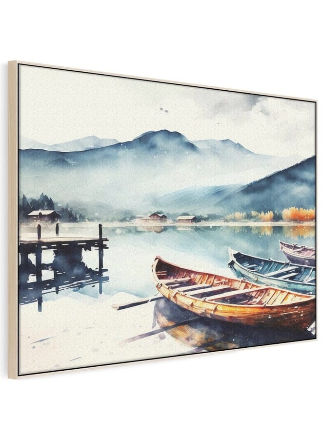هوم جاليري لوحة فنية جدارية مؤطرة عن قوارب ذات مناظر طبيعية بانورامية. - Image 5
