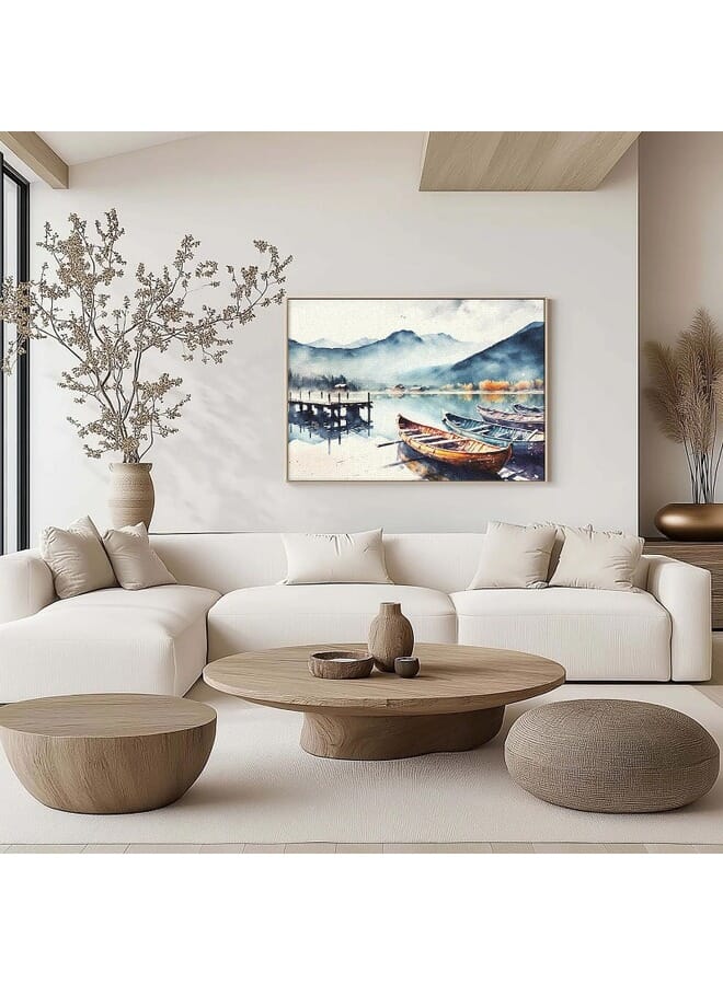 هوم جاليري لوحة فنية جدارية مؤطرة عن قوارب ذات مناظر طبيعية بانورامية. - Image 2