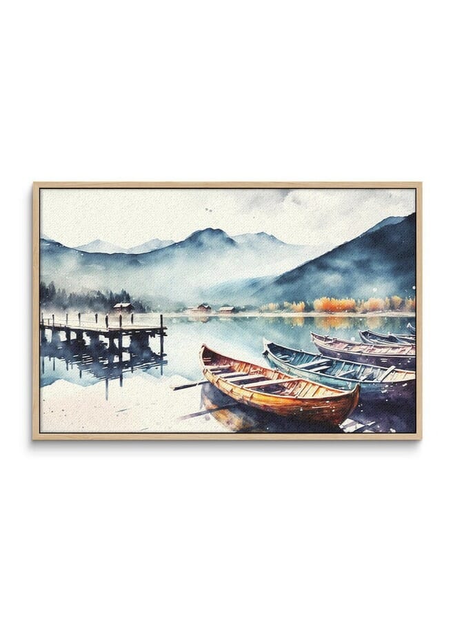 هوم جاليري لوحة فنية جدارية مؤطرة عن قوارب ذات مناظر طبيعية بانورامية. - Image 3