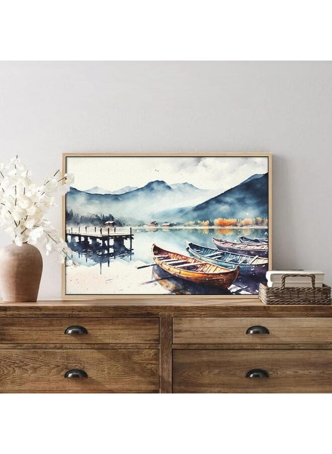 هوم جاليري لوحة فنية جدارية مؤطرة عن قوارب ذات مناظر طبيعية بانورامية. - Image 4