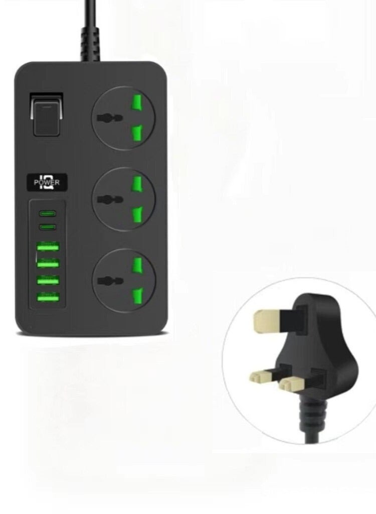 مقبس طاقة متعدد الوظائف مع USB، سلك تمديد 2 متر، 250 فولت، لوحة توصيل منزلية للمكتب، مقبس طاقة ذكي عالي الطاقة - Image 1