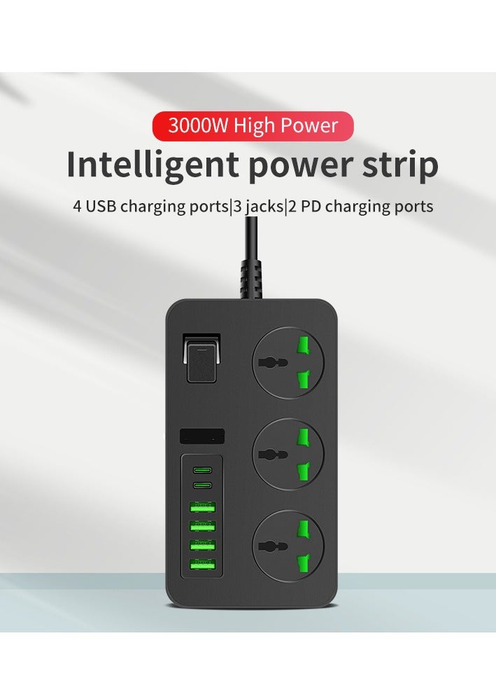 مقبس طاقة متعدد الوظائف مع USB، سلك تمديد 2 متر، 250 فولت، لوحة توصيل منزلية للمكتب، مقبس طاقة ذكي عالي الطاقة - Image 3