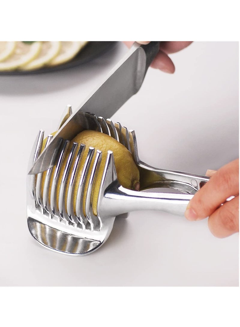 Handy Stainless Slicer Holder, Sharp Stainless Steel Food Slicer Assistant Tool, Safety Cooking Tools Accessories, for Fruit Lemon, Onion, Potato, Tomato Vegetable Slicer - Image 1