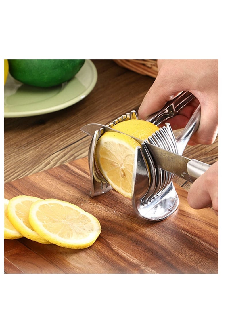 Handy Stainless Slicer Holder, Sharp Stainless Steel Food Slicer Assistant Tool, Safety Cooking Tools Accessories, for Fruit Lemon, Onion, Potato, Tomato Vegetable Slicer - Image 3