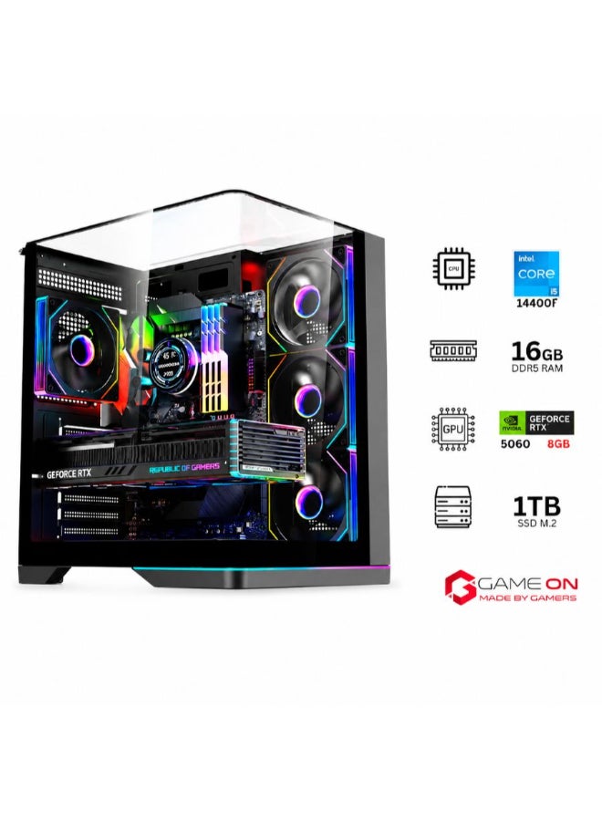 GAMEON Gaming PC Valkyrie X With Intel Core i5 14400F Processor/16GB RAM DDR4/1TB SSD/8GB Nvidia GeForce RTX 5060 Graphics/ Black - Image 1