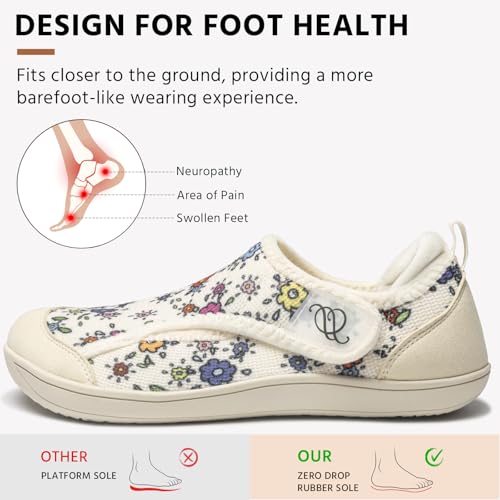 CJROSM Comfortable Wide Diabetic Shoes for Women Mes,Barefoot House Shoes Slippers for Women Indoor Outdoor,Adjustable Zero Drop Edema Shoe for Neuropathy, Breathable Nursing Shoe Wide Width Casual Sneakers - Image 4