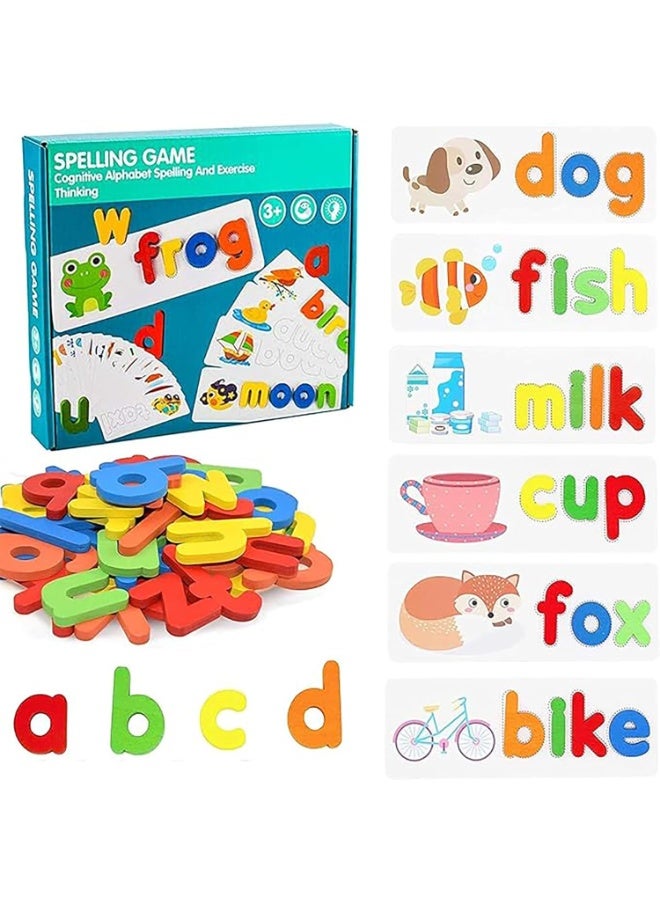 Capstro Wooden Alphabet Spelling Word Game – Kids Learning Toy with Letter Matching Cards & Word Building Activity | Early Education Language Practice – Spelling Game Set - Image 1
