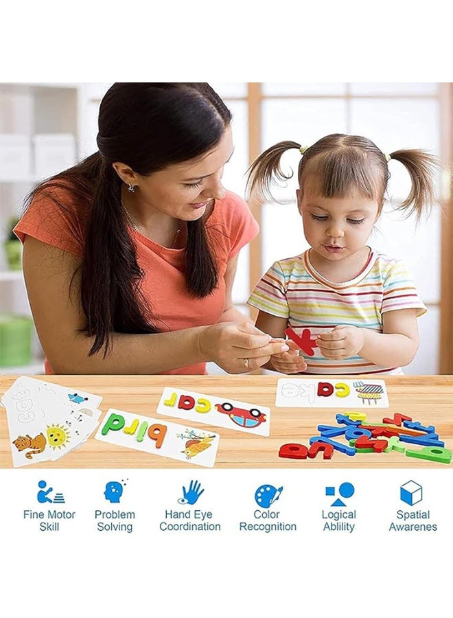 Capstro Wooden Alphabet Spelling Word Game – Kids Learning Toy with Letter Matching Cards & Word Building Activity | Early Education Language Practice – Spelling Game Set - Image 4