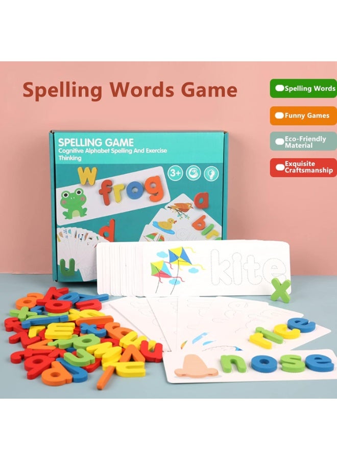 Capstro Wooden Alphabet Spelling Word Game – Kids Learning Toy with Letter Matching Cards & Word Building Activity | Early Education Language Practice – Spelling Game Set - Image 2