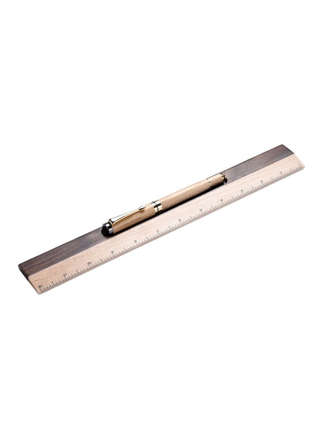 NIBEMINENT Birch Wooden Ruler With Pen Holder Brown/Beige  - Image 1
