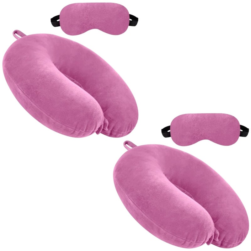 Hundur Store Hundur Store Premium Fiber Filled Neck Pillow, Aeroplane Travel Pillow Neck Adjustable 360 Degree Support Headrest Neck Support Comfortable Pillow with Eye mask Pack of 4