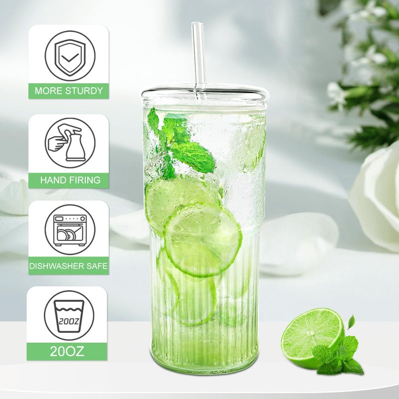 Luiaiog Glass Cups with Lids and Glass Straws, High Borosilicate 20OZ Tumblers for Coffee, Tea, Juice, Smoothies, Hot/Cold Drinks at Home, Office - Image 4