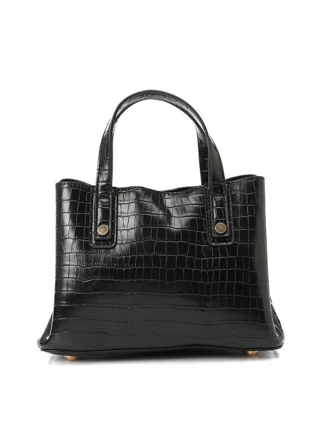 DejaVu One Main Compartment Black Faux Leather Handbag - Image 2