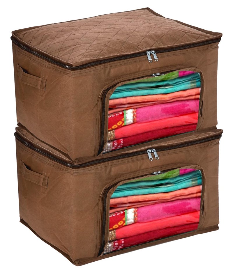 Kuber Industries Kuber Industries Clothing Storage Bags Under Bed Foldable Organizer Store Blankets Clothes With Zipper Tranasparent Window 66 Litre Pack of 2 BrownHS_38_KUBMART21299  - Image 1