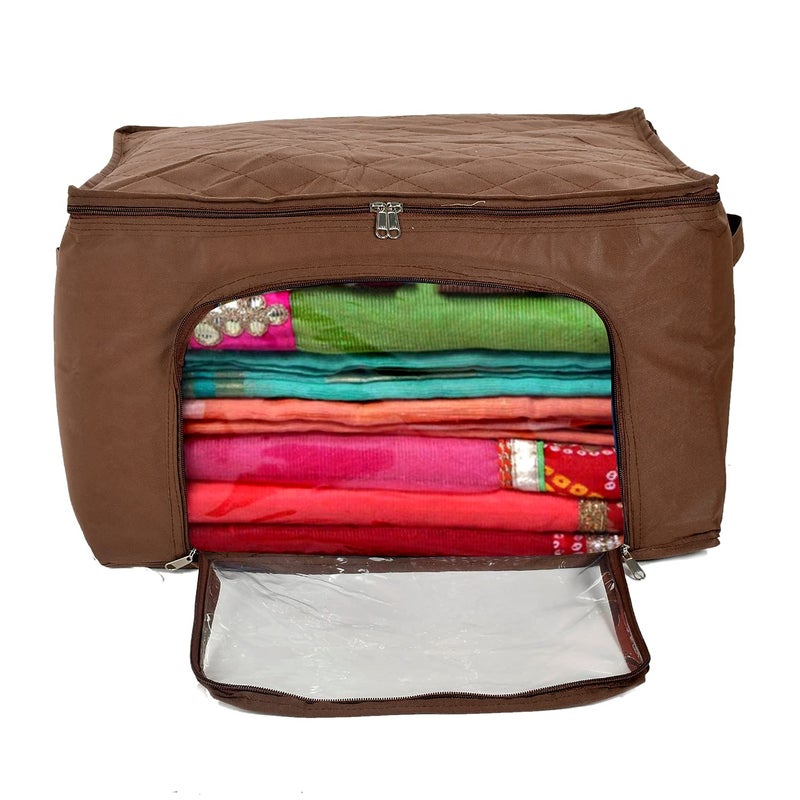 Kuber Industries Kuber Industries Clothing Storage Bags Under Bed Foldable Organizer Store Blankets Clothes With Zipper Tranasparent Window 66 Litre Pack of 2 BrownHS_38_KUBMART21299  - Image 4
