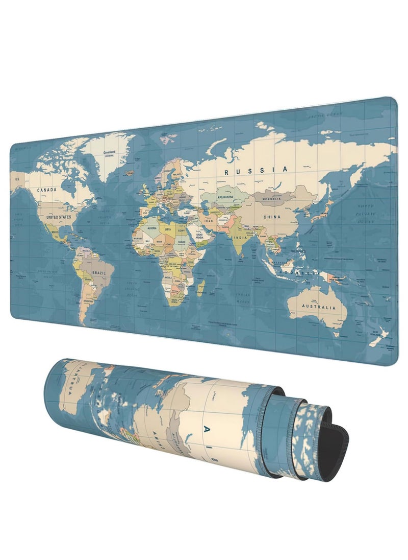 Generic - Desk Mat, Blue Vintage World Map Extended Gaming Mouse Pad Large,Mouse Pad with Non-Slip Base and Stitched Edge, Long Computer Keyboard Mouse Mat for Home Office Work - Image 1