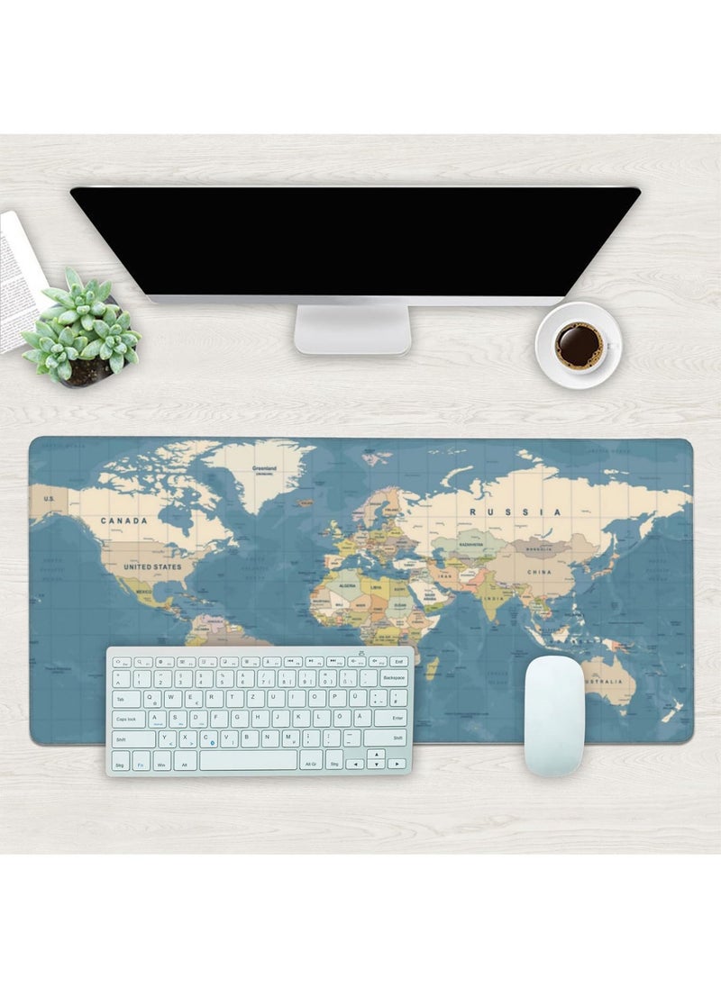 Generic - Desk Mat, Blue Vintage World Map Extended Gaming Mouse Pad Large,Mouse Pad with Non-Slip Base and Stitched Edge, Long Computer Keyboard Mouse Mat for Home Office Work - Image 1