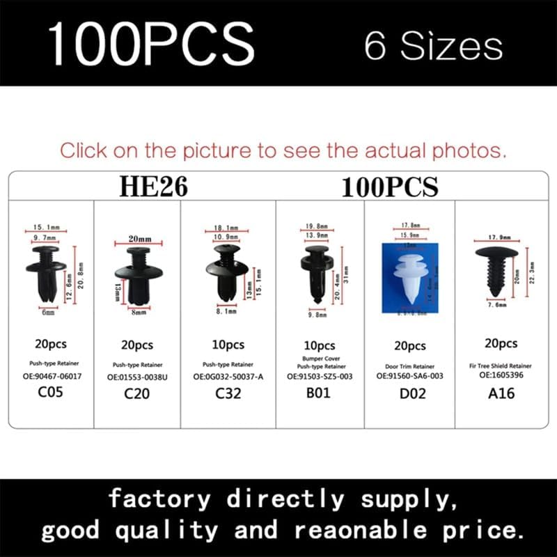 Bukela 100PCS Car Bumper Clips, 6 Sizes Plastic Fastener Assortment Kit, Auto Push Retainer Rivets for Door Trim, Fender, and Bumper Repair - Image 3